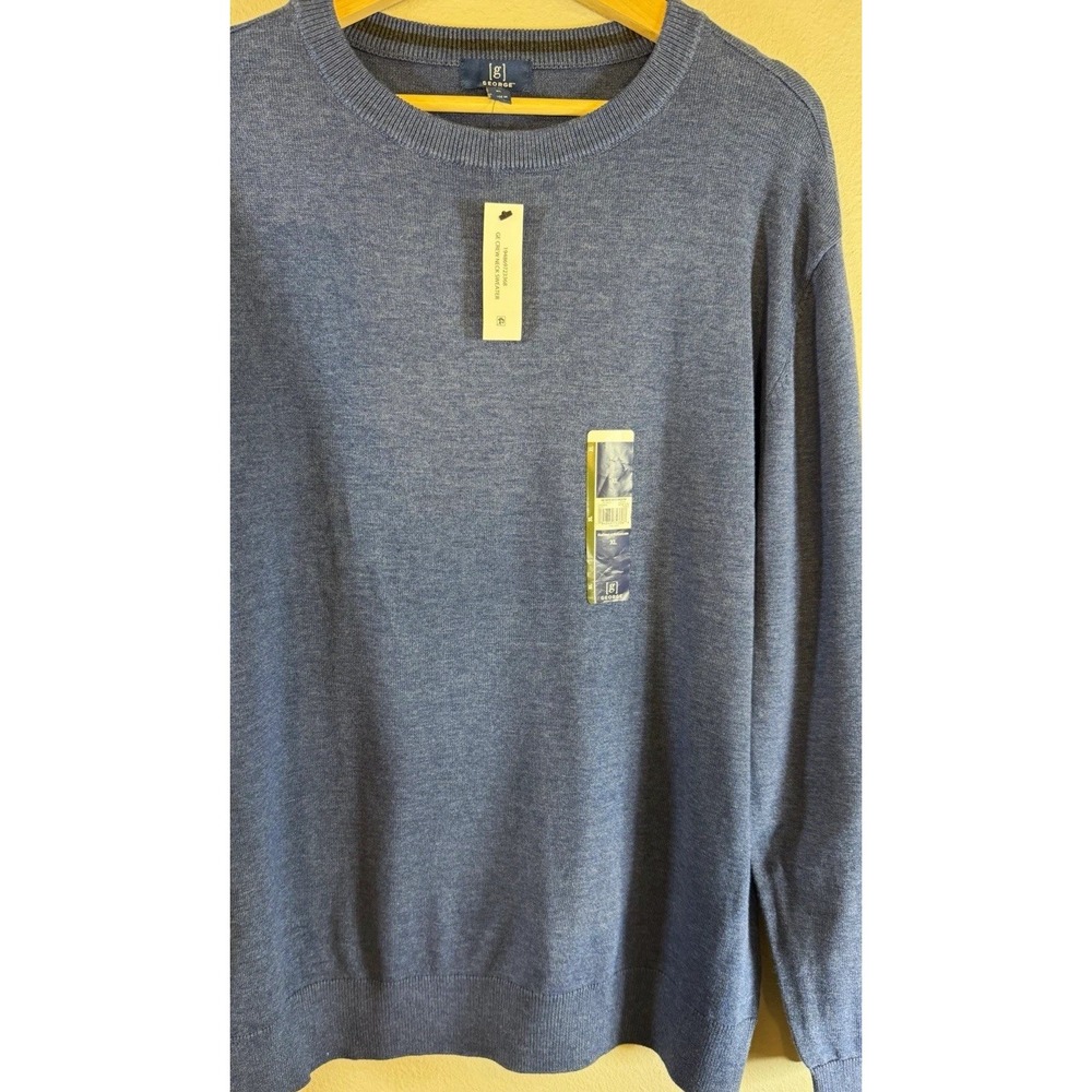 George Men's Blue Solid Cotton Acrylic Knit Crewneck Pullover Logo Sweater XL